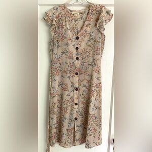 Monteau Floral Cream Button-Down Midi Dress L